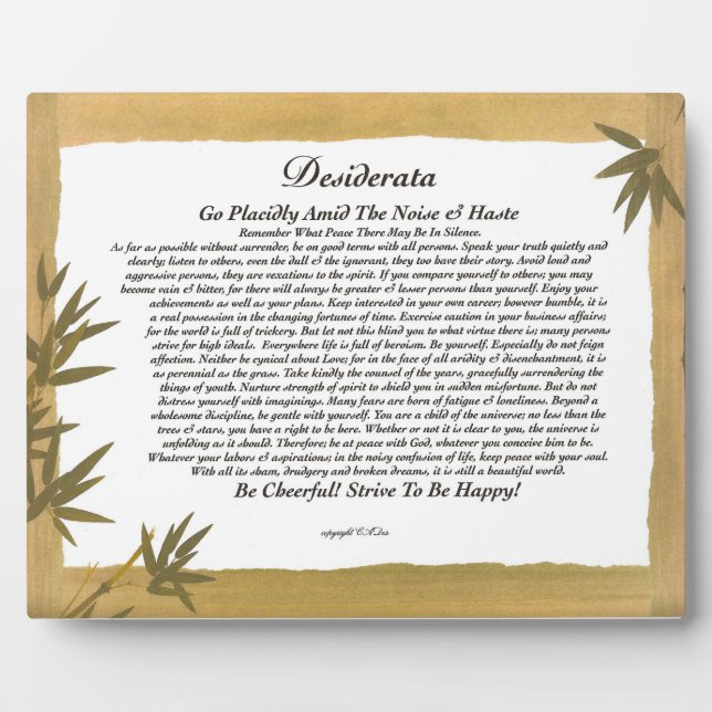 Plaque Photo Desiderata Poem on Bamboo (Devant)