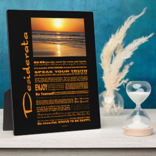 Plaque Photo Desiderata Poème Beau coucher de soleil Jaune