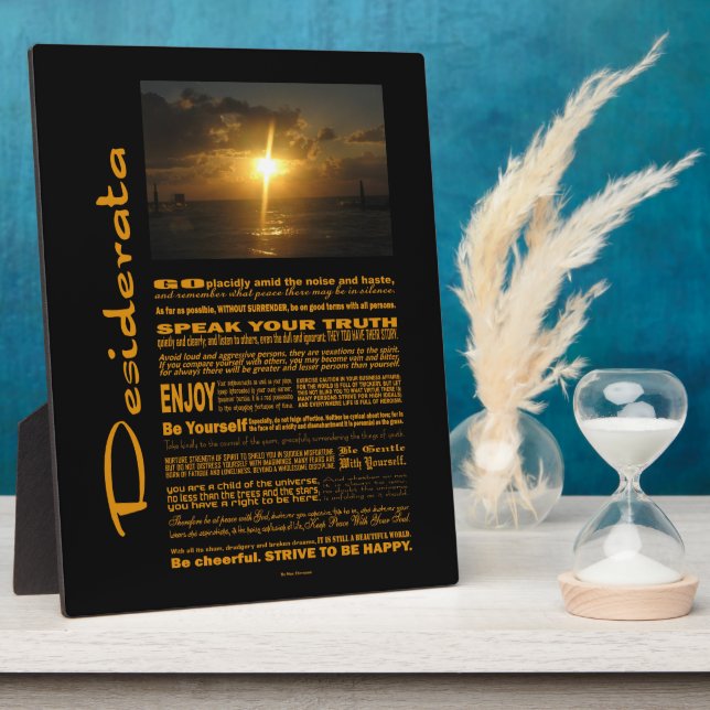 Plaque Photo Desiderata Poème très clair coucher de soleil (Côté)
