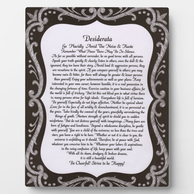 Plaque Photo Desiderata sur le tableau de bord (Devant)