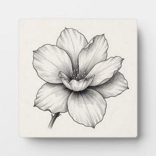 Plaque Photo Dessin à l'encre de fleur botanique vintage en lig