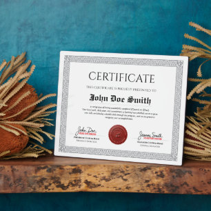 Plaque Photo Diplôme élégant classique avec sceau de cire rouge