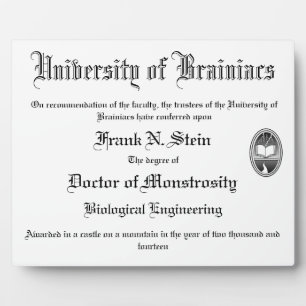 Plaque Photo Diplôme Frankenstein