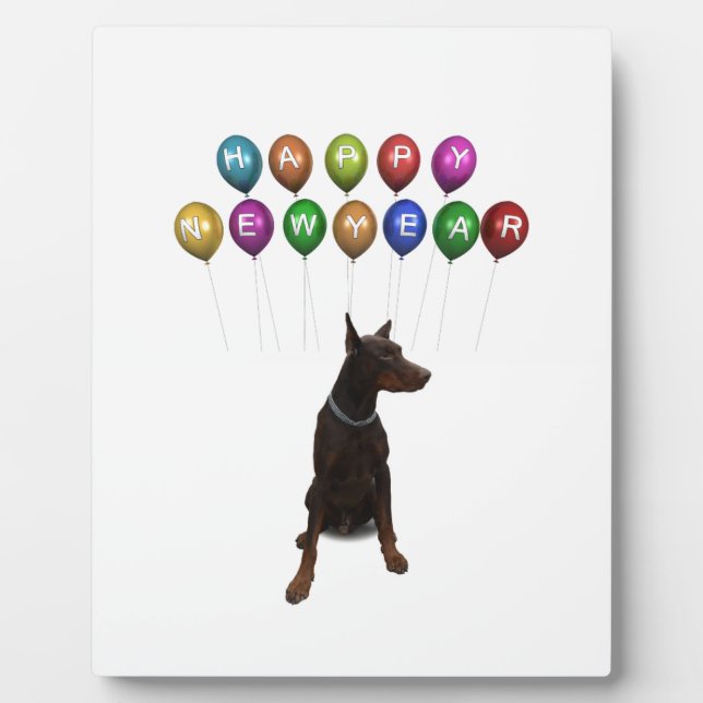 Plaque Photo Doberman Pinscher souhaite Bonne Année 2016 (Devant)