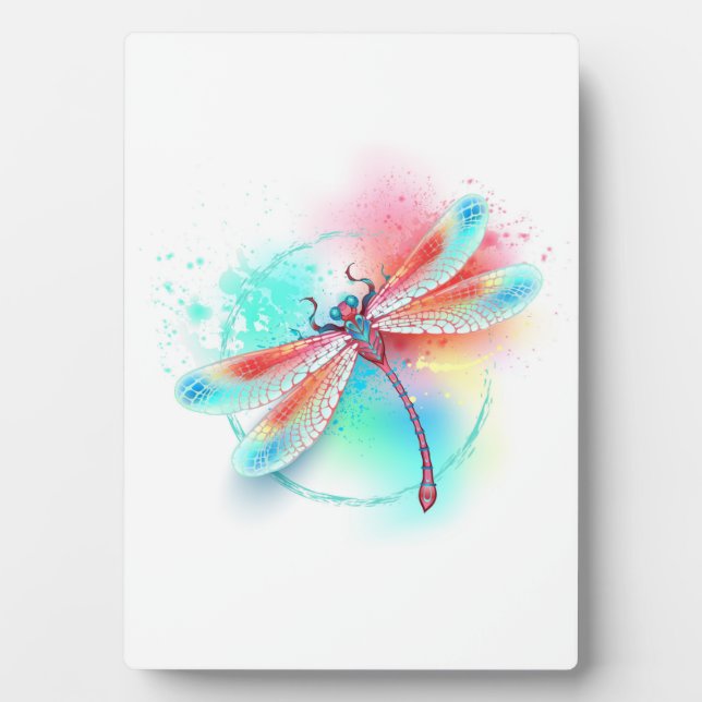 Plaque Photo Dragonfly rouge sur l'arrière - plan aquarelle (Devant)