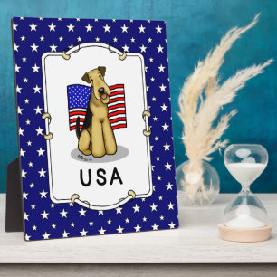 Plaque Photo Drapeau américain Airedale Terrier Dog - mignonne