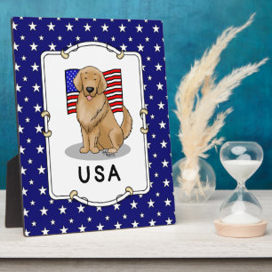 Plaque Photo Drapeau américain Golden Retriever Chien Patriotiq