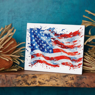 Plaque Photo Drapeau américain USA Aquarelle 4 juillet
