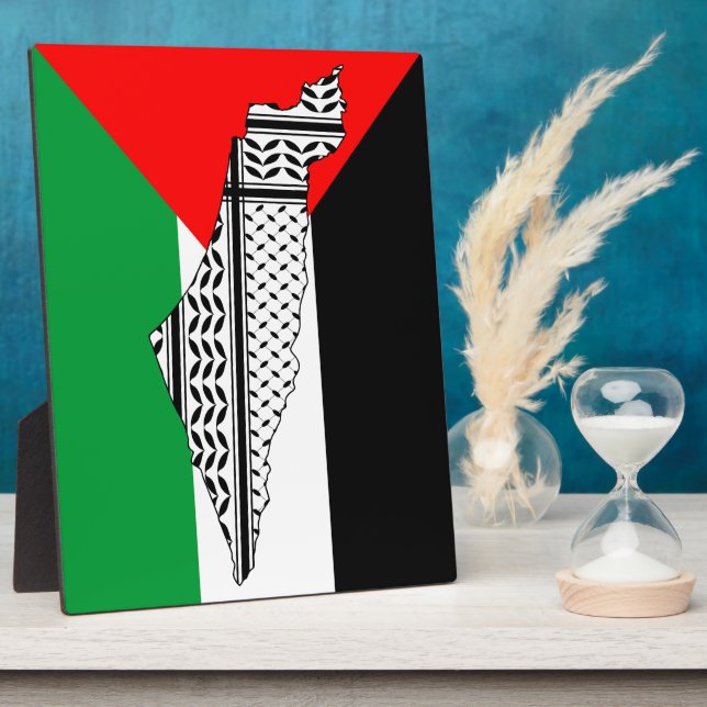 Plaque Photo Drapeau palestinien et carte avec Motif Keffiyeg (Côté)