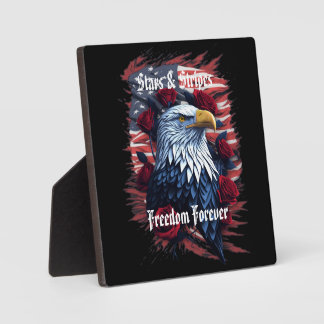 Plaque Photo Drapeau Stars & Stripes avec aigle chauve et roses