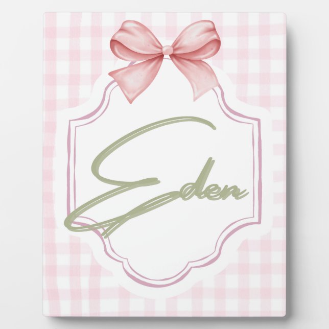 Plaque Photo Eden Baby Girl Nursery Bow&En vichy personnalisé (Devant)