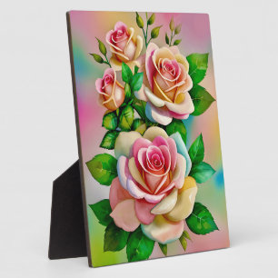 Plaque Photo Elégance Rose rose et jaune Aquarelle Pastel