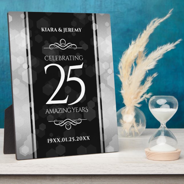 Plaque Photo Élégant 25e anniversaire de Mariage d'argent (Côté)