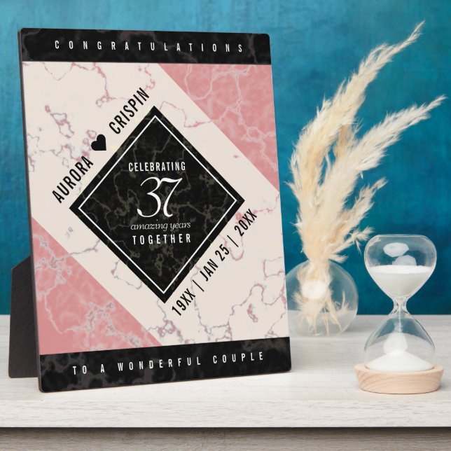 Plaque Photo Élégant 37e anniversaire du Mariage Alabaster (Côté)