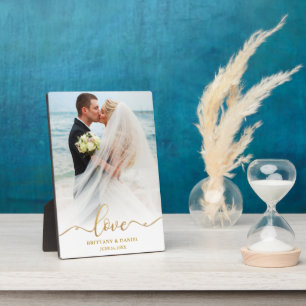 Plaque Photo Elégant Gold Script Love Mariage Photo