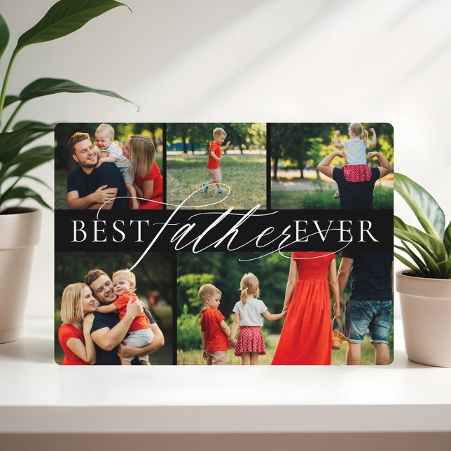 Plaque Photo Élégant Meilleur Père Jamais Cinq Photo Collage No (Elegant Best Father Ever Five Photo Collage Black Plaque)