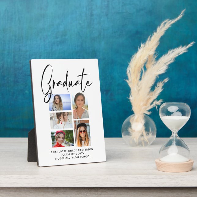 Plaque Photo Élégant Script Multi Photo Graduate (Côté)