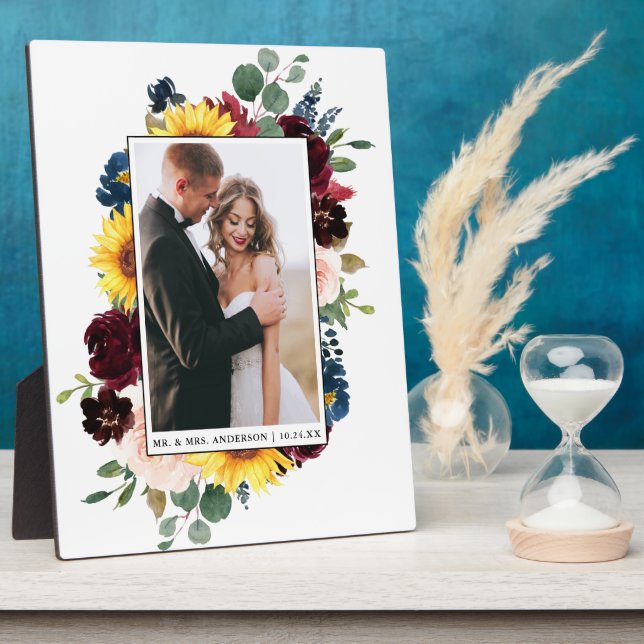 Plaque Photo Elégante aquarelle Mixte Florale Photo Mariage (Côté)
