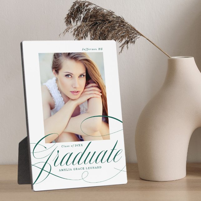 Plaque Photo Élégante Calligraphie verte Script Graduation Phot (Créateur téléchargé)