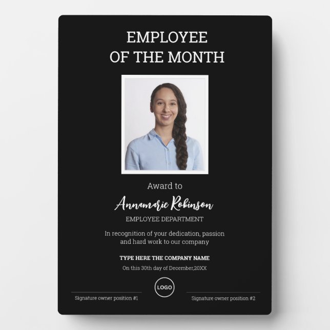 Plaque Photo Employé du mois Prix personnalisé de l'employé (Devant)
