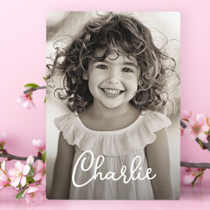Plaque Photo Enfants photo de famille moderne script nom texte