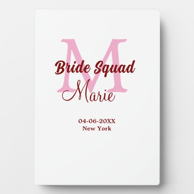 Plaque Photo Équipe de mariée ajoutez le nom monogramme demoise (Devant)