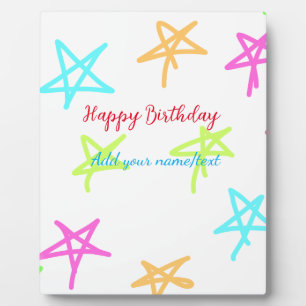 Plaque Photo Etoiles colorées heureux anniversaire ajouter nom 