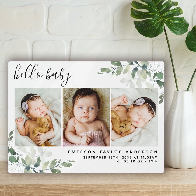Plaque Photo Eucalyptus 3 Photo Bébé Statistiques de naissance (Créateur téléchargé)