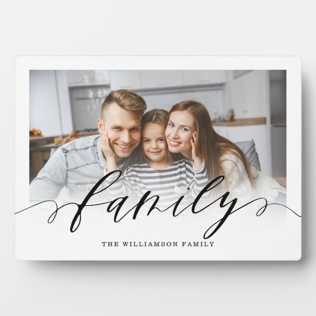 Plaque Photo Famille Noir Script superposition moderne minimali (Devant)