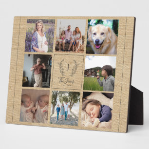 Plaque Photo Family 8 photo collage monogram name rustic