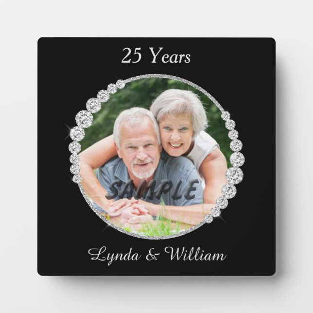 Plaque Photo Faux Diamond Autour De L'Argent Anniversaire Photo (Devant)
