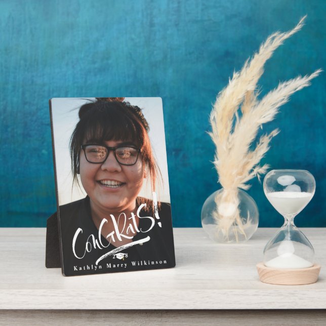 Plaque Photo Félicitations Grad Moderne Script Grad Graduation  (Côté)