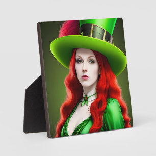 Plaque Photo Femme de la Saint-Patricks dans le Tophat Vert