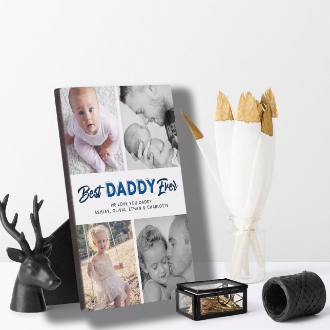 Plaque Photo Fête des pères personnalisée Photo Collage Meilleu (Easily personalize this Best Daddy Ever plaque with your names and photos for a unique gift for dad)