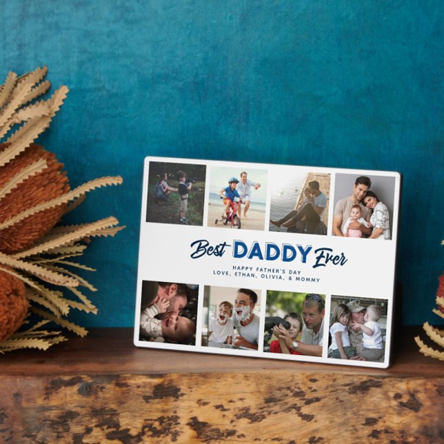 Plaque Photo Fête des pères personnalisée Photo Collage Meilleu (Easily personalize this 8 photo Father's Day collage plaque with your message for a special gift)