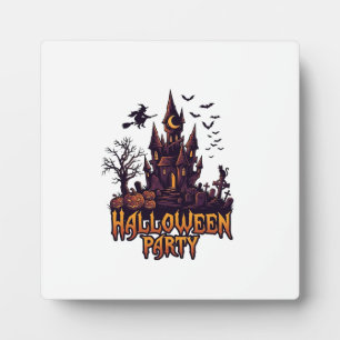 Plaque Photo Fête d'Halloween Château Hanté Citrouilles Chauves