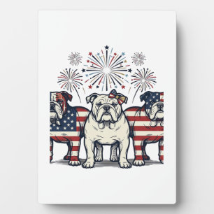 Plaque Photo Feux d'artifice de Bouledogue patriotique Gravure 