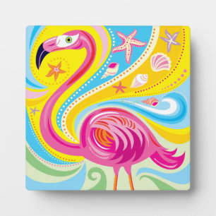 Plaque Photo Flamant rose avec étoile de mer
