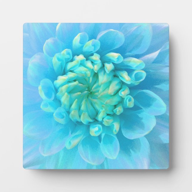Plaque Photo Fleur bleu turquoise Dahlia en Aquarelle (Devant)