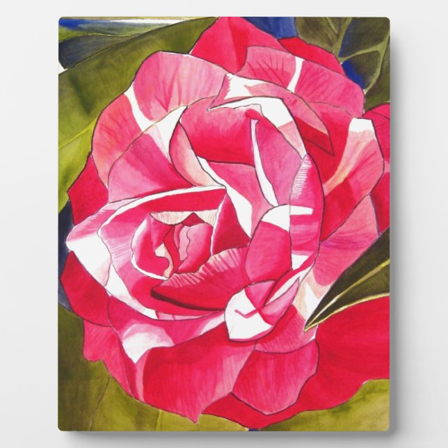 Plaque Photo Fleur d'art aquarelle Camélia rose vif (Devant)