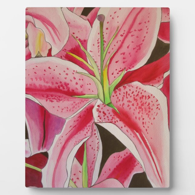 Plaque Photo Fleur d'art aquarelle lys rose Stargazer (Devant)