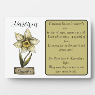 Plaque Photo Fleur de naissance DÉCEMBRE Anniversaire Narcisse