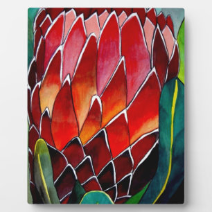 Plaque Photo Fleur rouge Protea art original aquarelle