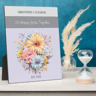 Plaque Photo Fleurs de 25e anniversaire argent noms violettes