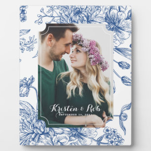 Plaque Photo Fleurs de Toile Bleue Mariage photo Cadre