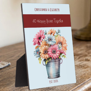 Plaque Photo Fleurs pour les 40 ans de mariage rubis noms bleu