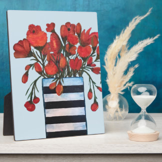 Plaque Photo Fleurs rouges avec Vase rayé Art