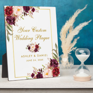 Plaque Photo Floral Bourgogne Gold Mariage table personnalisée