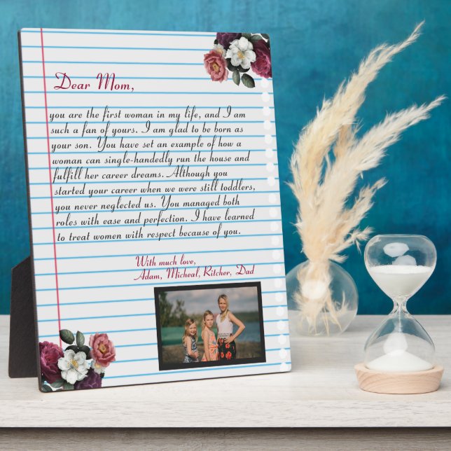 Plaque Photo Floral Chic lettre d'amour manuscrite message mama (Côté)