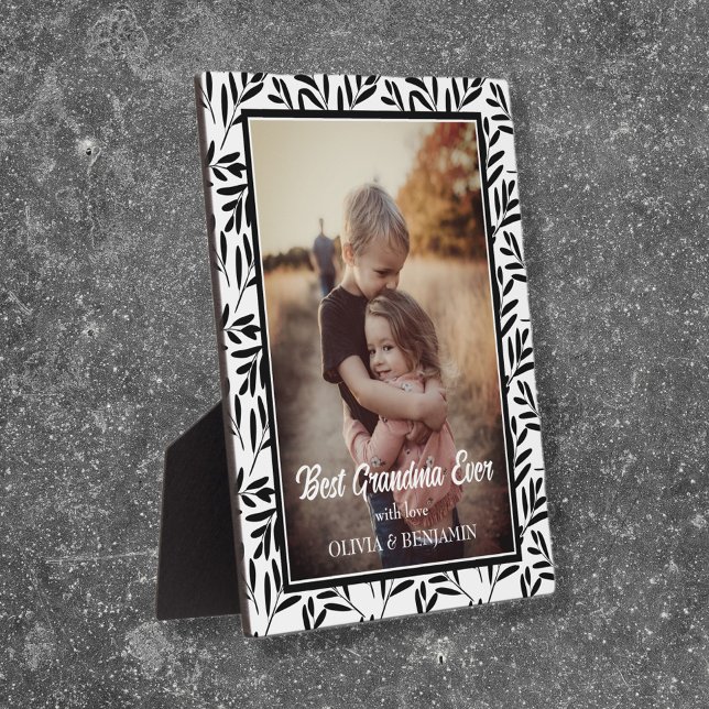 Plaque Photo Floral noir & blanc moderne meilleur grand-mère ja (Créateur téléchargé)